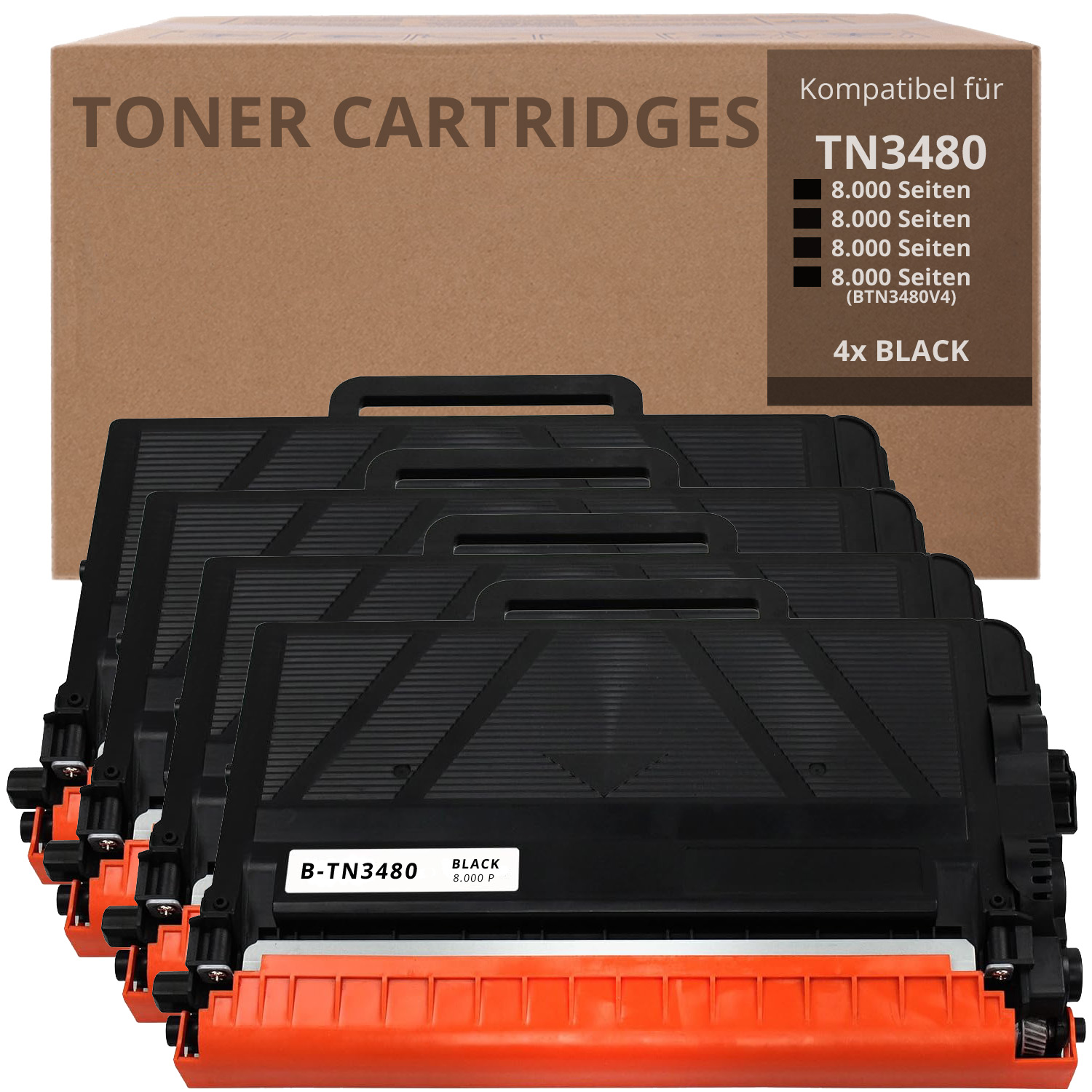 Alternativ zu Brother TN 3480 Toner 4x Schwarz 8.000 Seiten