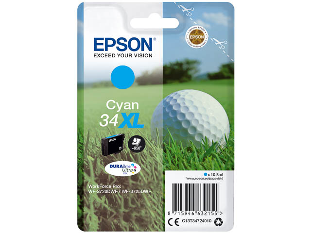 Original Epson 34XL Tintenpatrone Cyan T3472