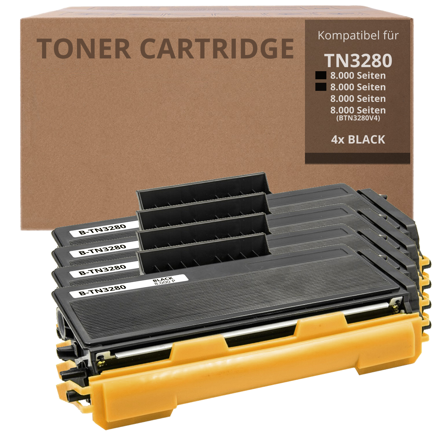 Alternativ zu Brother TN 3280 Toner 4x Schwarz 8.000 Seiten